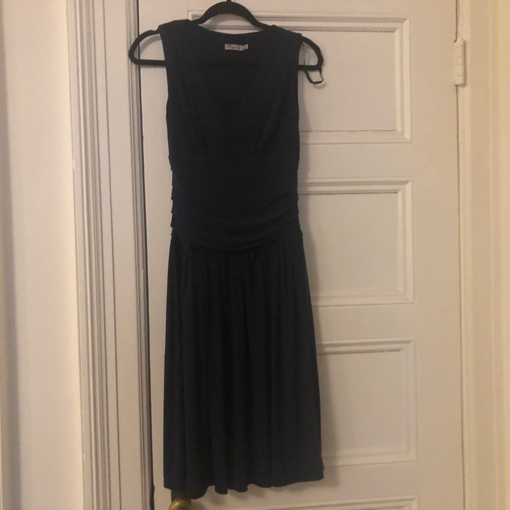 Eliza J navy ruched jersey midi dress